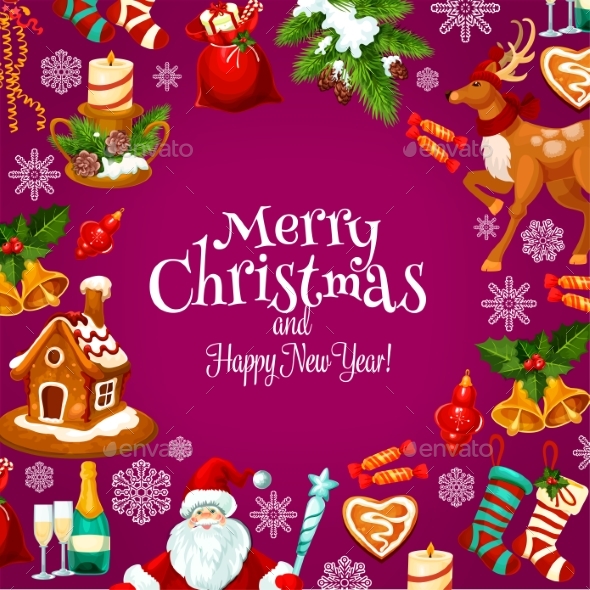 Christmas And New Year Greeting Card Design