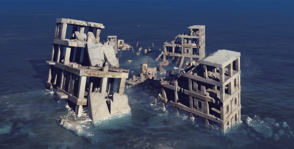 The Ruins of The City Submerged in The Sea
