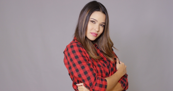 Single Woman Wearing Checkered Red And Black Shirt