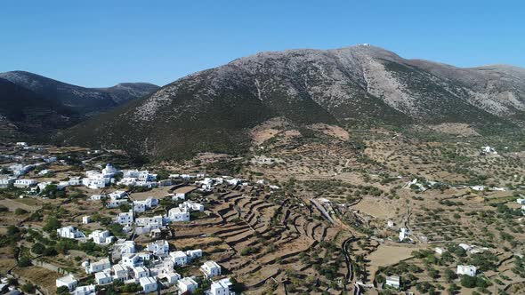 Village of Apollonia on Sifnos Island in the Cyclades in Greece from the sky