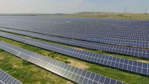 Aerial Shot Of Solar Panels - Solar Power Plant