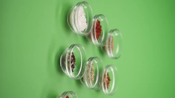 Vertical video: Italian spices on green background