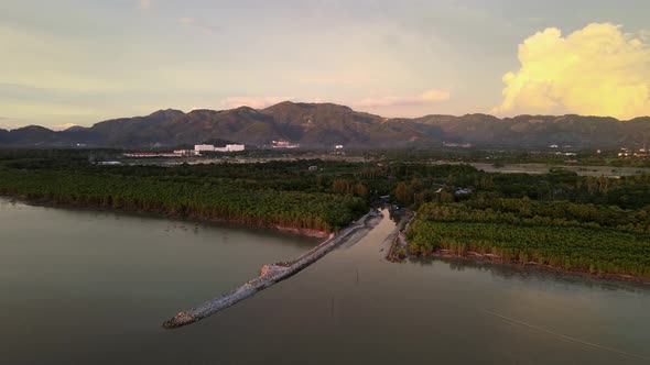 Aerial view estuary Sungai Burung