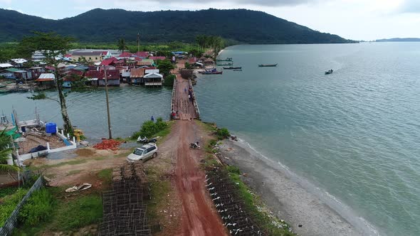 Fishing village near Sihanoukville in Cambodia seen from the sky