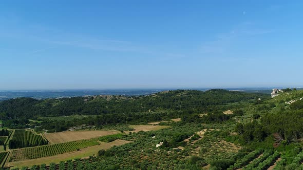 Alpilles natural park near Les Baux-de-Provence in France from the sky