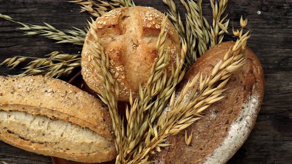 A closeup top view of freshly baked traditional Italian Ciabatta breads prepared and cut in to slice