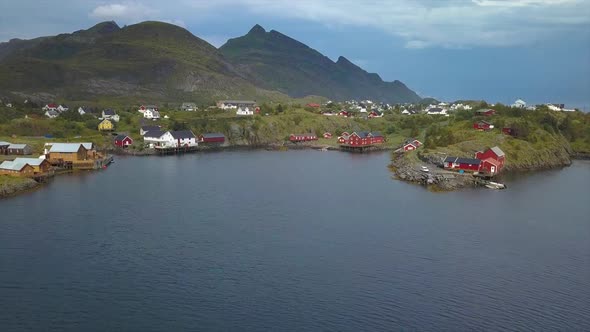 Aerial View of Small Village in Norway, Sorvagen