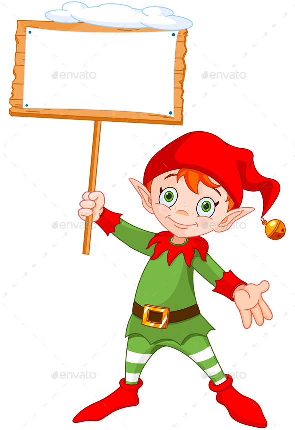 Christmas Elf with Sign
