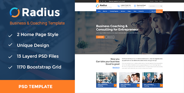 Radius- Coaching & Business PSD Template