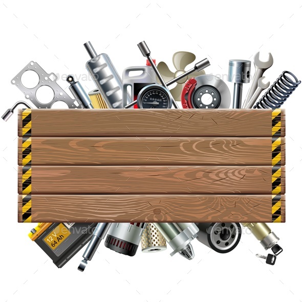 Vector Wooden Board with Car Spares