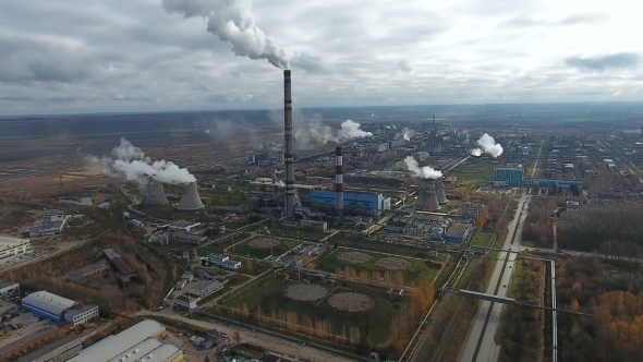 Smoke From Industrial Factories And Plants. Environmental Pollution. Aerial.