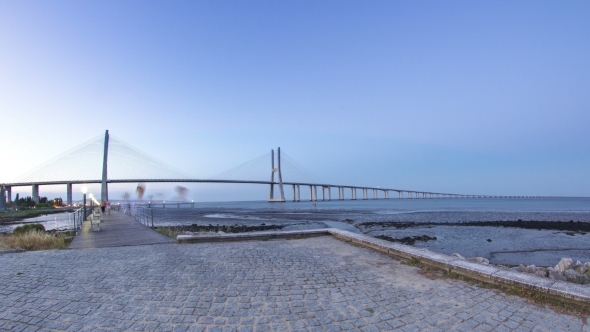 Vasco Da Gama Bridge Over The Tagus River , Lisbon, Portugal