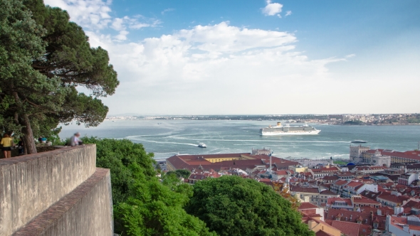 View Of The Historical Lisbon Baixa Downtown And Tagus River, From The Sao Jorge St. George Castle