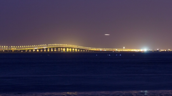Vasco Da Gama Bridge In Lisbon By Night, Portugal