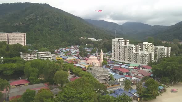 Aerial view kite fly at sky