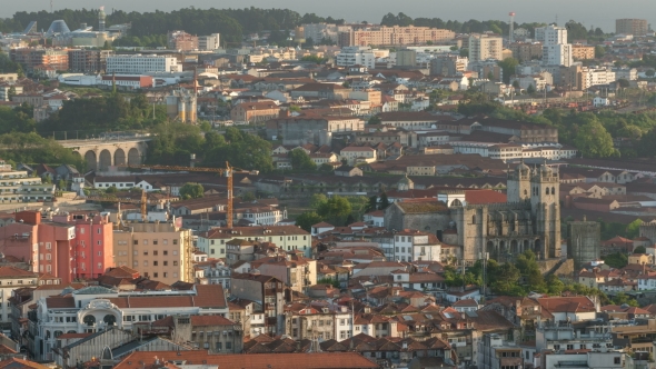 Rooftops Of Porto's Old Town On a Warm Spring Day  Before Sunset, Porto, Portugal