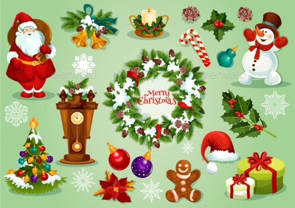 Christmas and New Year Icon Set for Festive Design