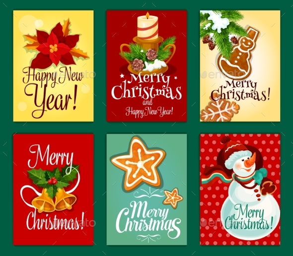 Christmas and New Year Card Set for Holiday Design