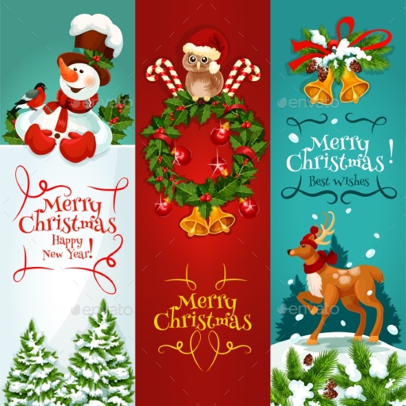 Christmas and New Year Festive Banner Set