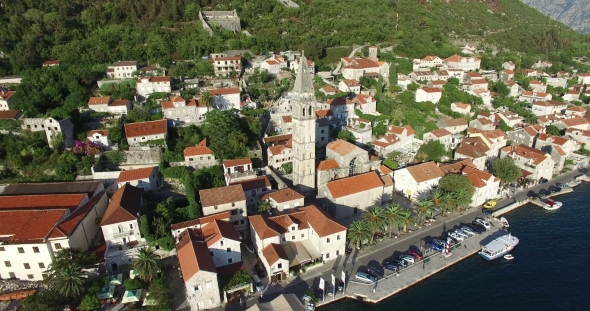 Aerial View Of St. Nicholas Church In Perast, Montenegro