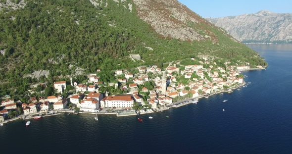 Aerial View Of St. Nicholas Church In Perast, Montenegro