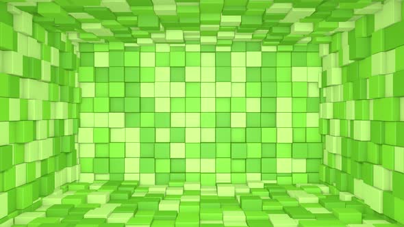 Abstract room interior with green cubes