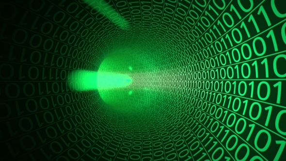 Flight Through Abstract Green Tunnel Made With Zeros And Ones alt