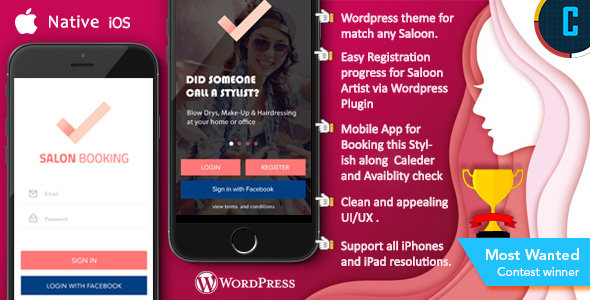 Saloon Booking iOS Native App with Wordpress Plugin with Responsive Web Theme
