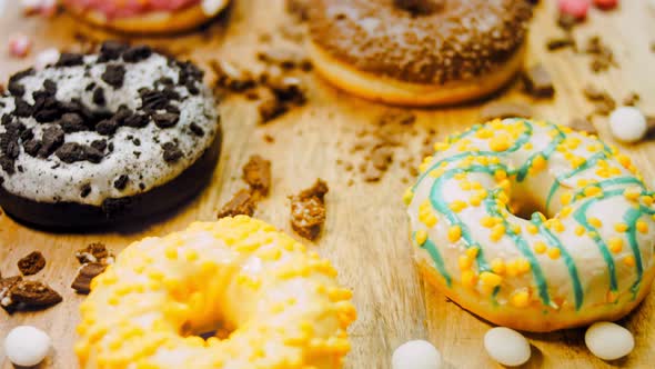 Chocolate Marshmello and Candy Donuts on a Retro Baking Tray