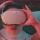 Young woman taking off vr goggles then smiling close up - VideoHive Item for Sale