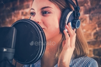 Woman Recording Audiobook