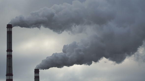 Footage Industrial Chimneys Emits Toxic Pollutants Into The Sky Polluting The Environment.