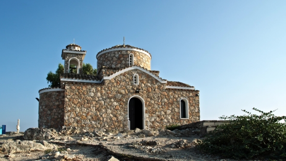 Christian Church on the Hill Front View. Cyprus
