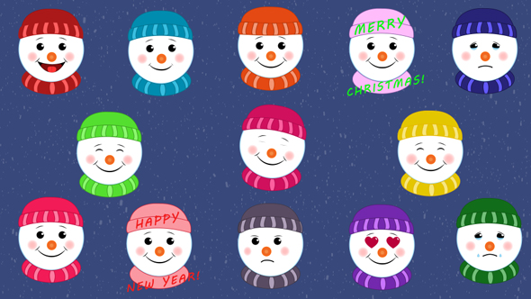 Cartoon Christmas and New Year Snowman Emoji alt