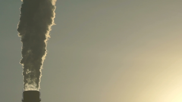 Footage Industrial Chimneys Emits Toxic Pollutants Into The Sky Polluting The Environment