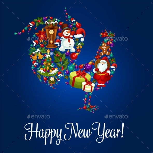 Happy New Year Greeting Poster, Rooster Symbol