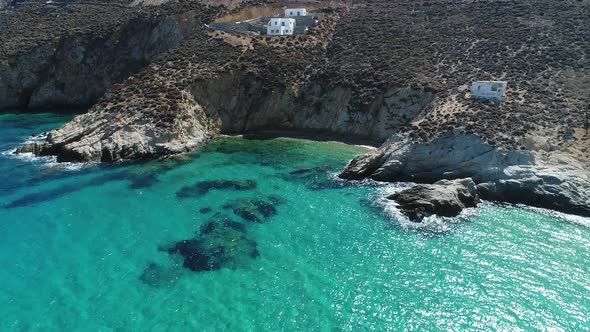 Psili Ammos beach on the Island of Serifos in the Cyclades in Greece seen fro