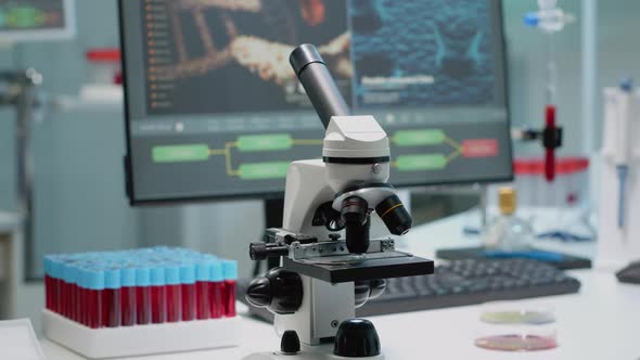 Close Up of Chemical Microscope and Medical Research Equipment
