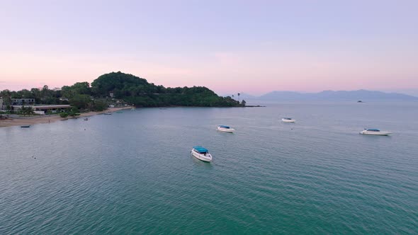 Colorful 4k Drone Sunset Ocean Views Over the Coast at Bo Phut Beach in Koh Samui Thailand, Includin