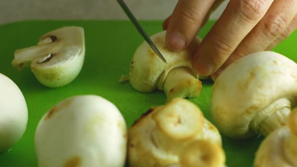 Preparing edible mushrooms in the kitchen.