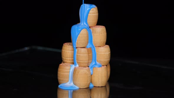 Wooden Barrels Doused with Multicolored Paints