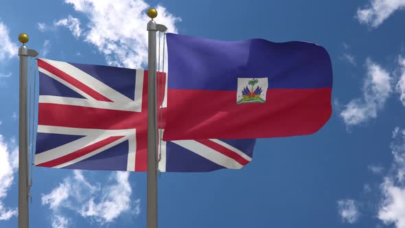 United Kingdom Flag Vs Haiti Flag On Flagpole
