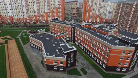 the exterior of the new modern school in the modern residential district,exterior