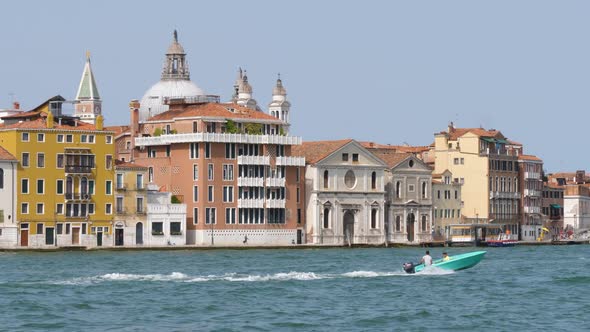 Venice city in Italy seen from a boat