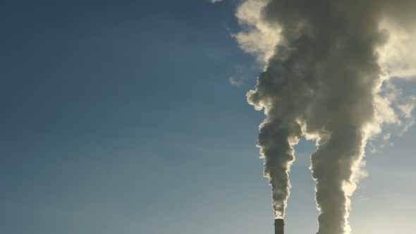 Footage Industrial Chimneys Emits Toxic Pollutants Into the Sky Polluting the Environment