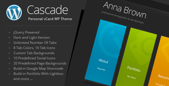 01 preview.  large preview - Cascade - Personal vCard WordPress Theme