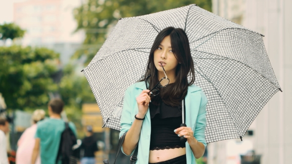 Thinking Asian Girl City Portrait.