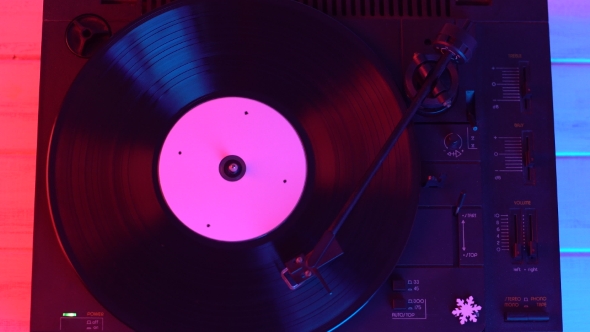 Vinyl Disc Turning on Retro Record Player
