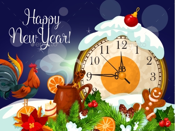 Happy New Year Poster with Clock