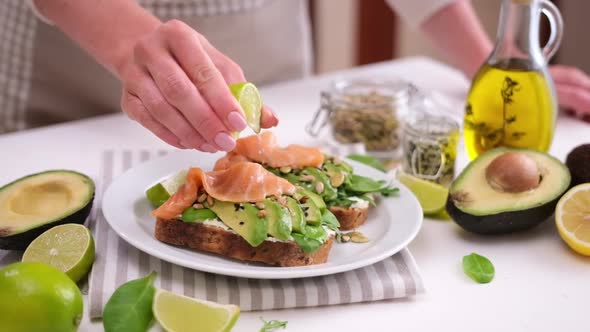 Healthy Breakfast or Snack  Making Soft Cheese Avocado and Salmon Sandwich